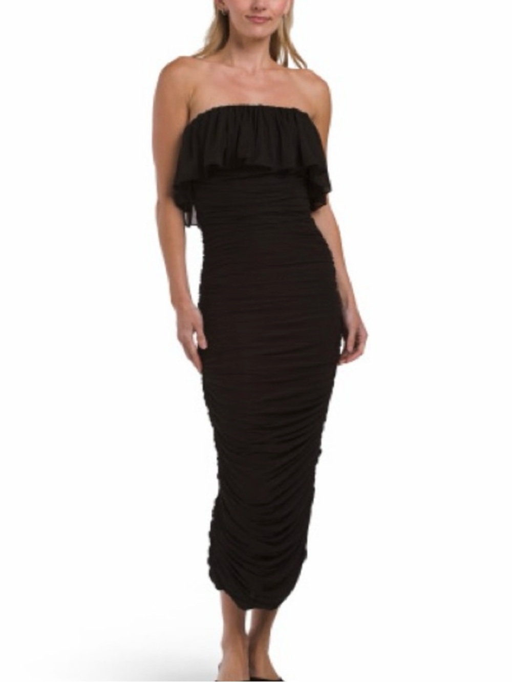 ⭐️NWT TORN BY RONNY KOBO Off-Shoulder Black Ruched Bodycon Coquette Y2K Dress
